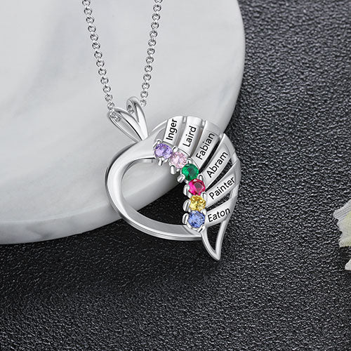 Sterling Silver Engraved Birthstone Heart Necklace - Image 2