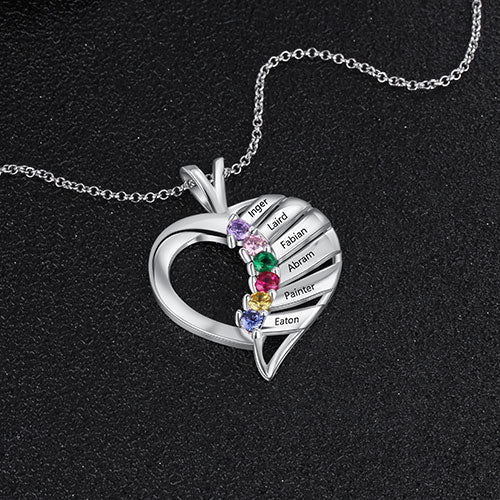 Sterling Silver Engraved Birthstone Heart Necklace - Image 3