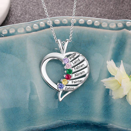 Sterling Silver Engraved Birthstone Heart Necklace - Image 4