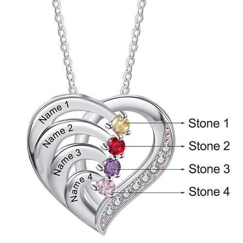 Sterling Silver Engraved Birthstone Heart with CZ Necklace - Image 5