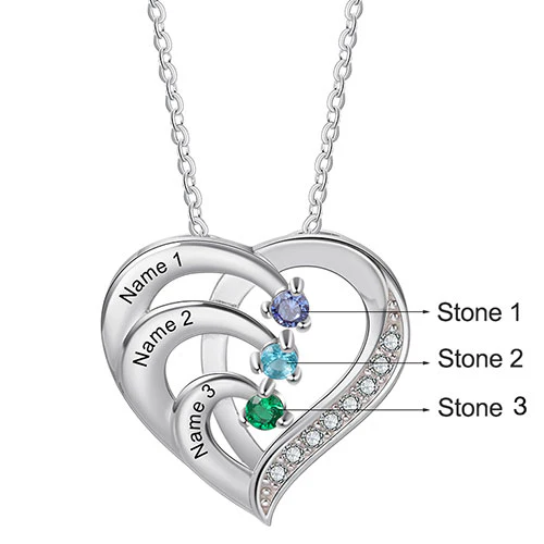 Sterling Silver Engraved Birthstone Heart with CZ Necklace - Image 6