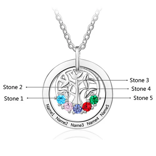 Sterling Silver Engraved Birthstone Tree of Life Necklace - Image 4