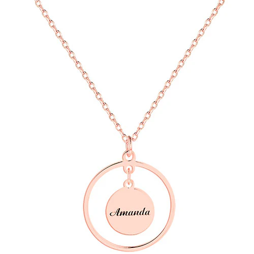 Sterling Silver Engraved Double Circle Pendant Necklace - Image 5