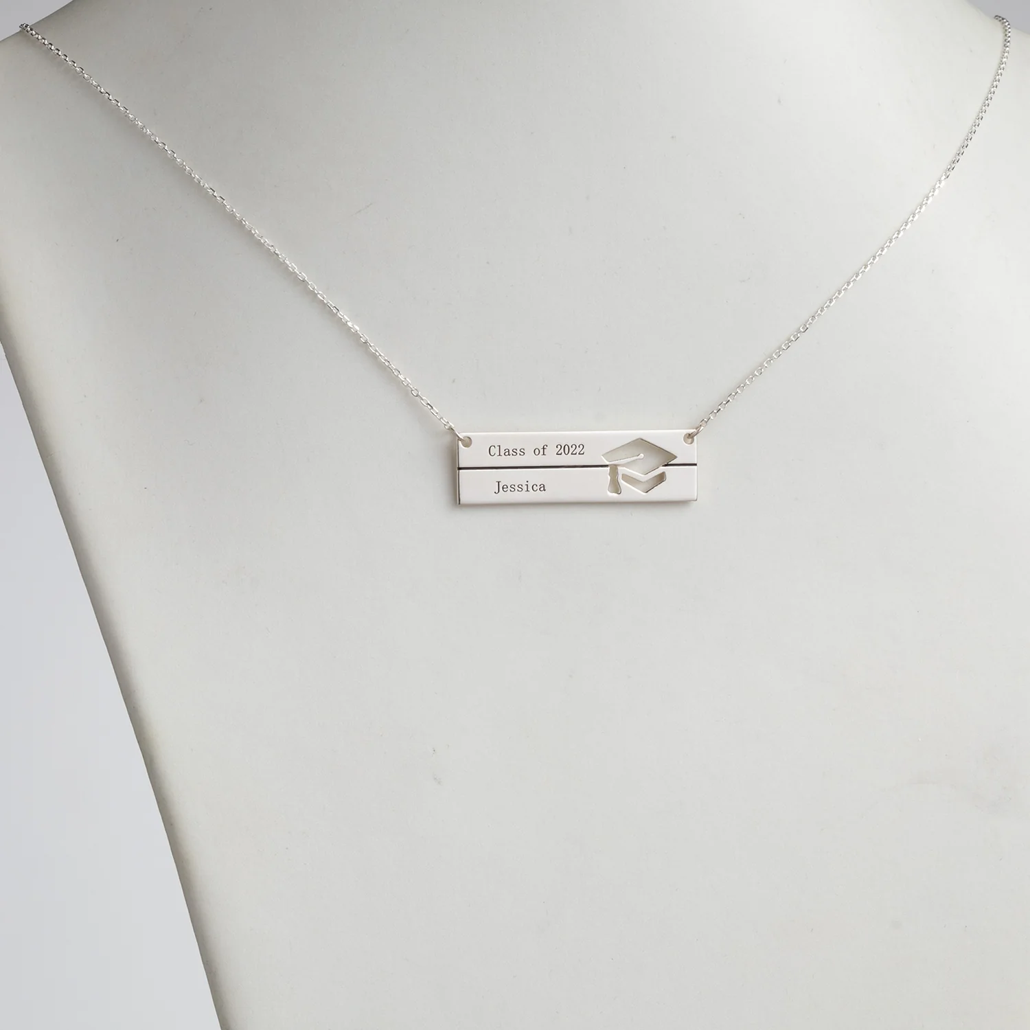 Sterling Silver Engraved Graduation Bar Necklace - Image 2