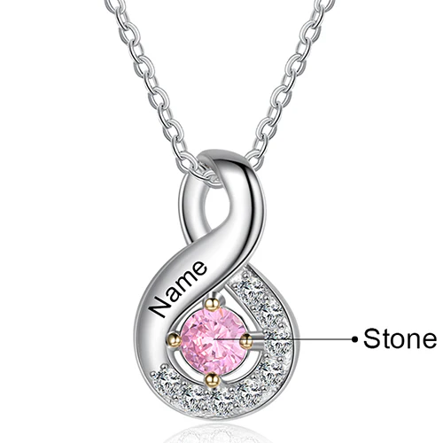 Sterling Silver Engraved Infinity with BS and CZ Accents Necklace - Image 9