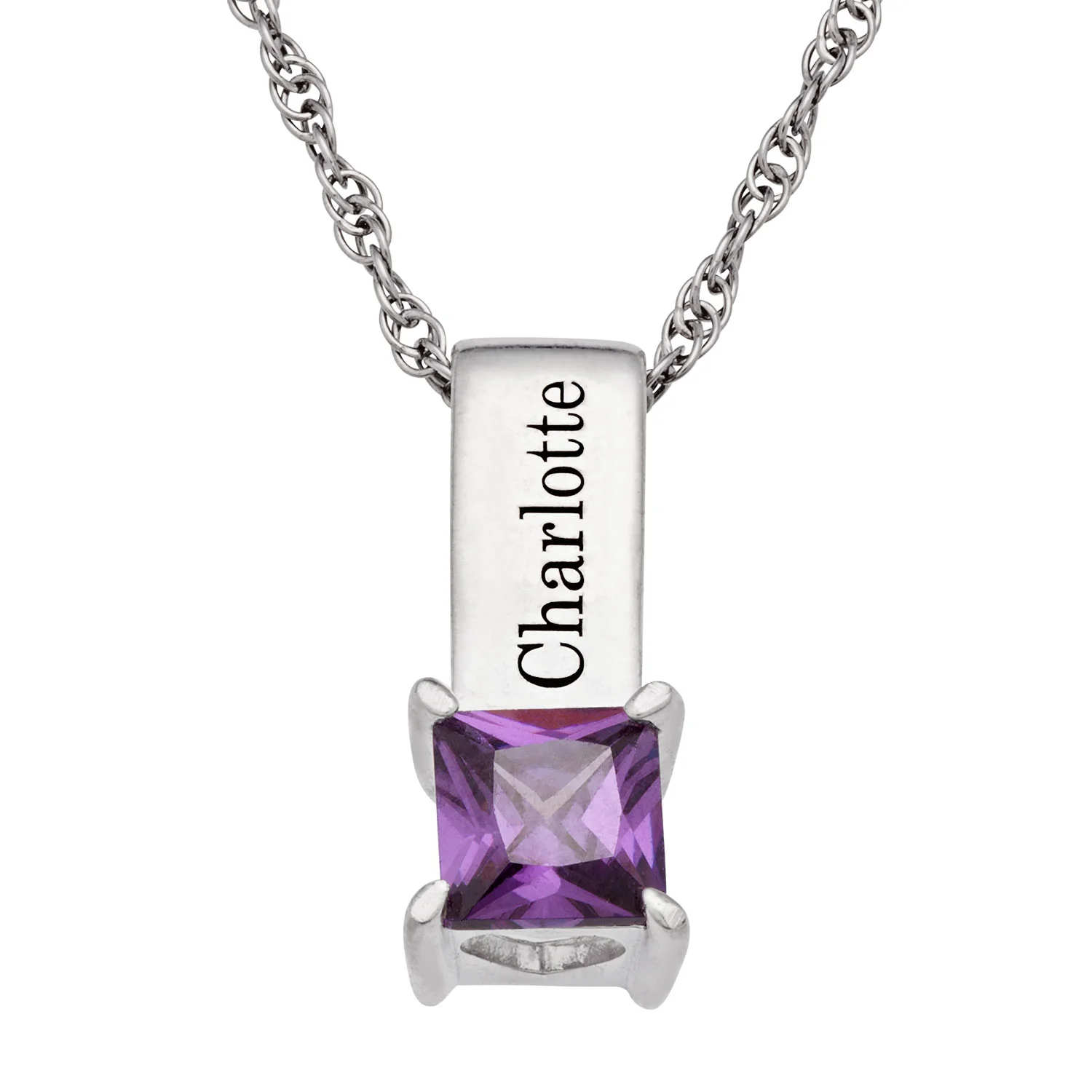 Sterling Silver Engraved Name and Birthstone Charm Pendant