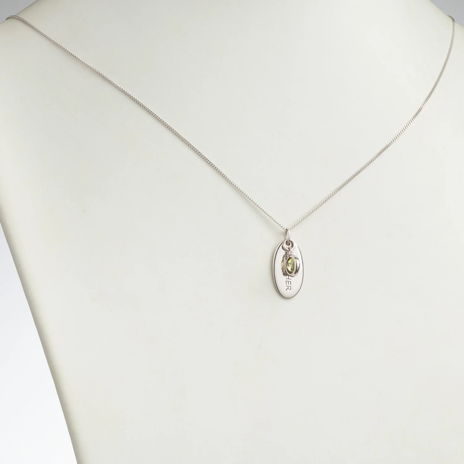 Sterling Silver Engraved Name and Birthstone Oval Tag Pendant - Image 2