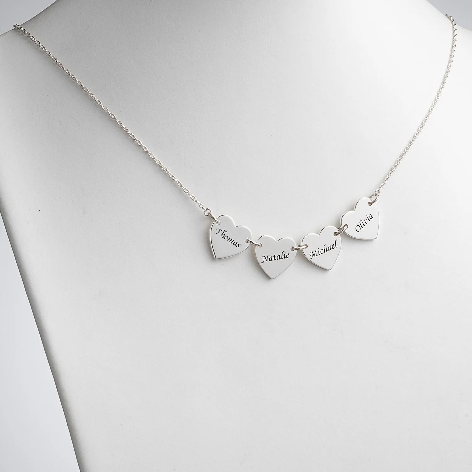 Sterling Silver Engraved Name Heart Station Necklace - 4 Names - Image 2