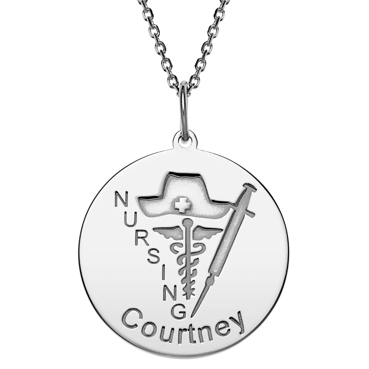 Sterling Silver Engraved Name Occupation Disc Necklace - Image 3
