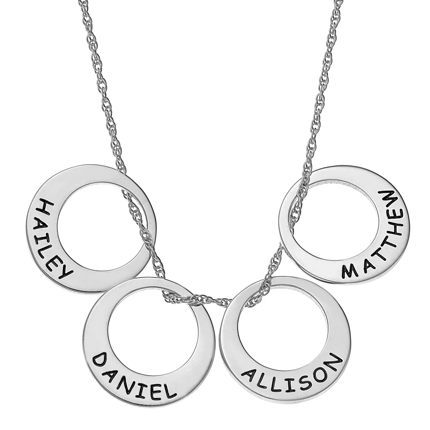 Sterling Silver Engraved Name Open Disc Necklace - 4 Discs