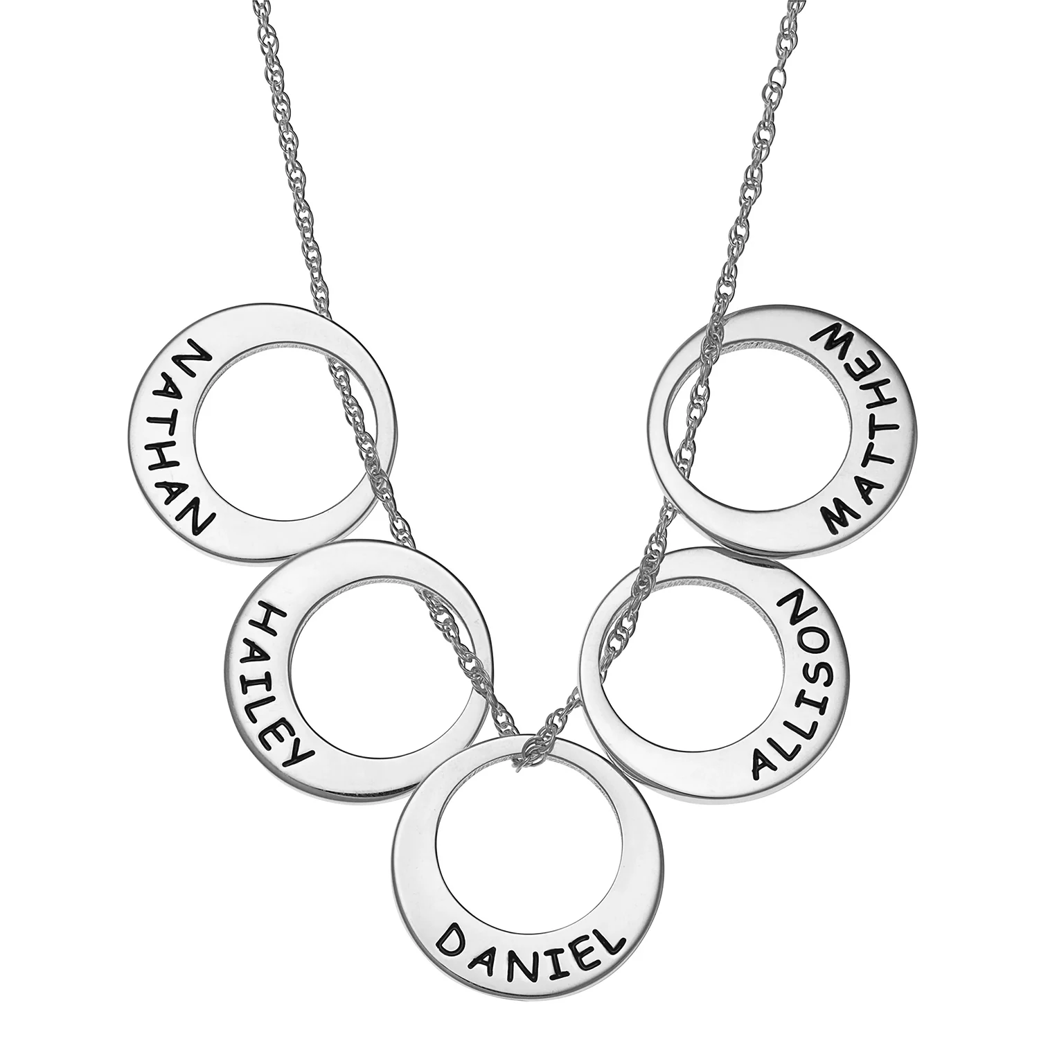 Sterling Silver Engraved Name Open Disc Necklace - 5 Discs