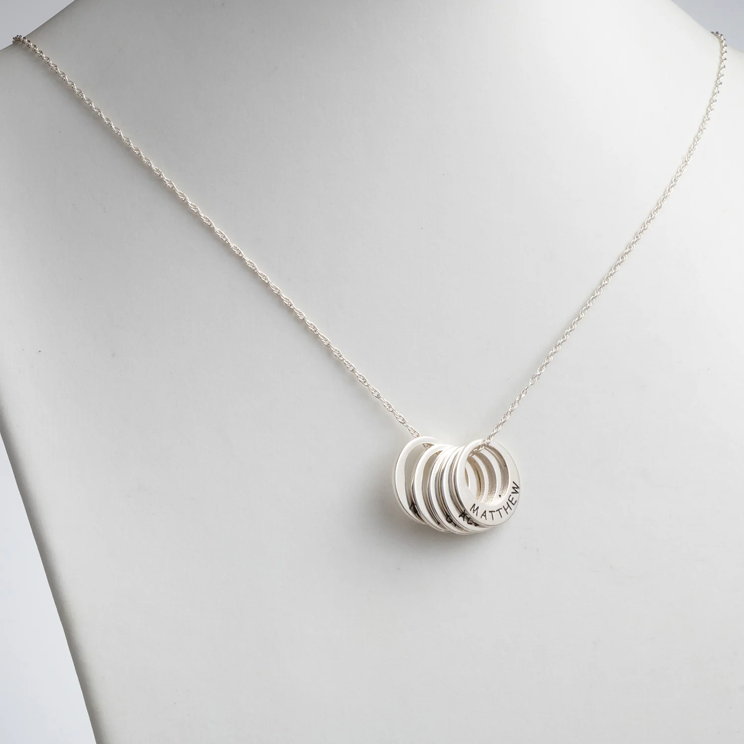 Sterling Silver Engraved Name Open Disc Necklace - 5 Discs - Image 3