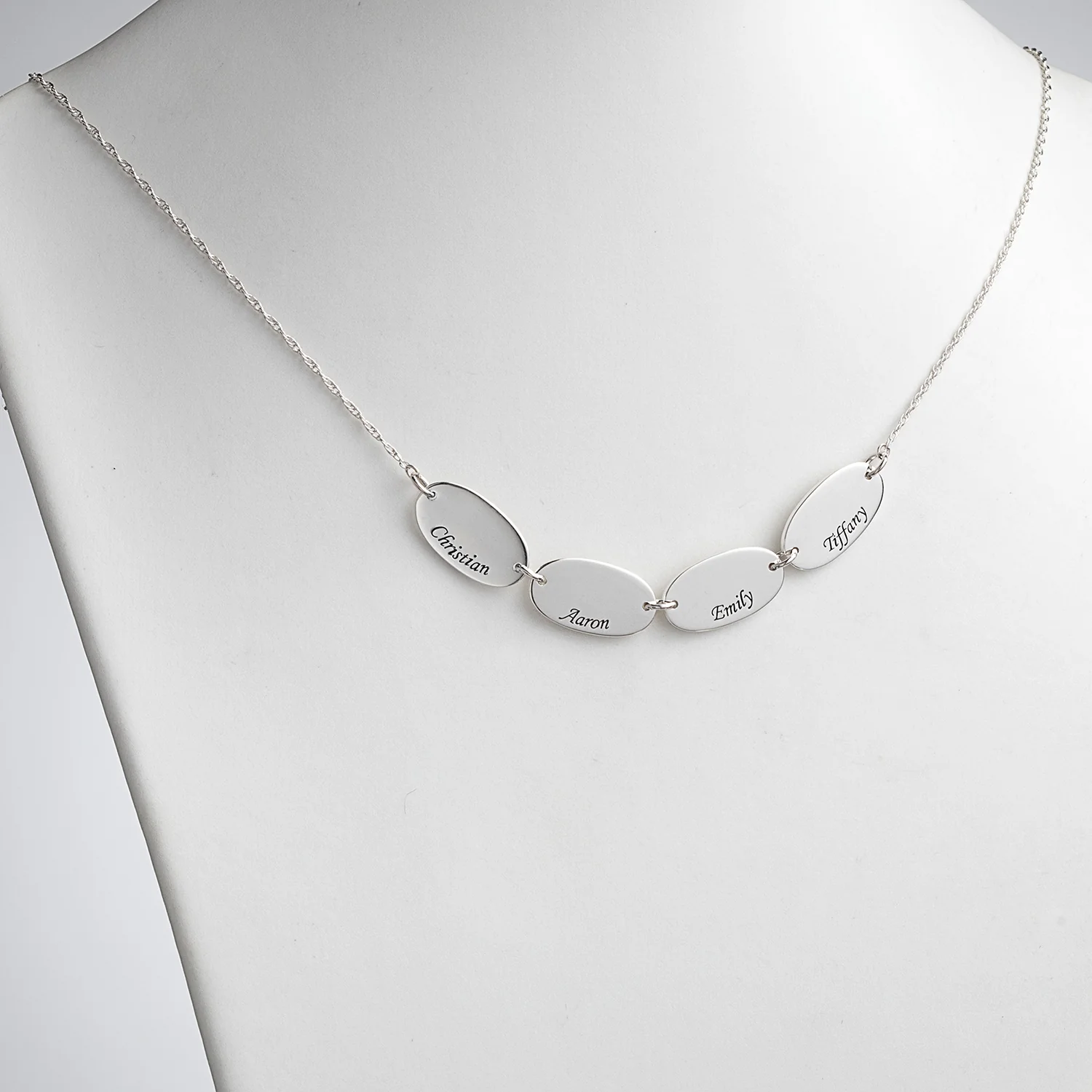 Sterling Silver Engraved Name Oval Station Necklace - 4 Names - Image 2