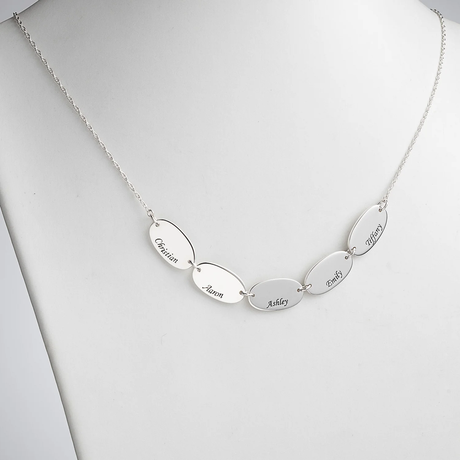 Sterling Silver Engraved Name Oval Station Necklace - 5 Names - Image 2