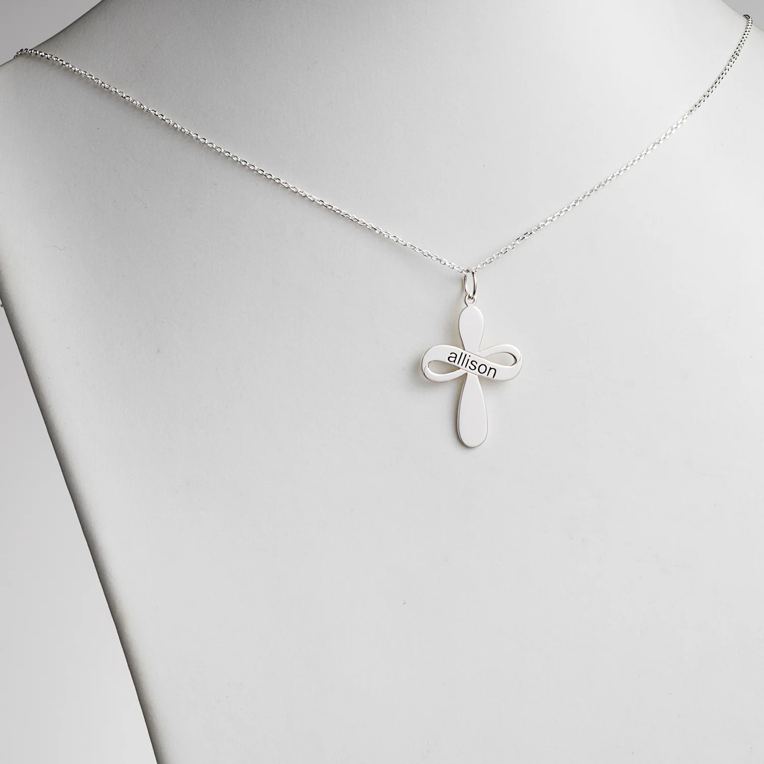 Sterling Silver Engraved Name Ribbon Cross Necklace - Image 2