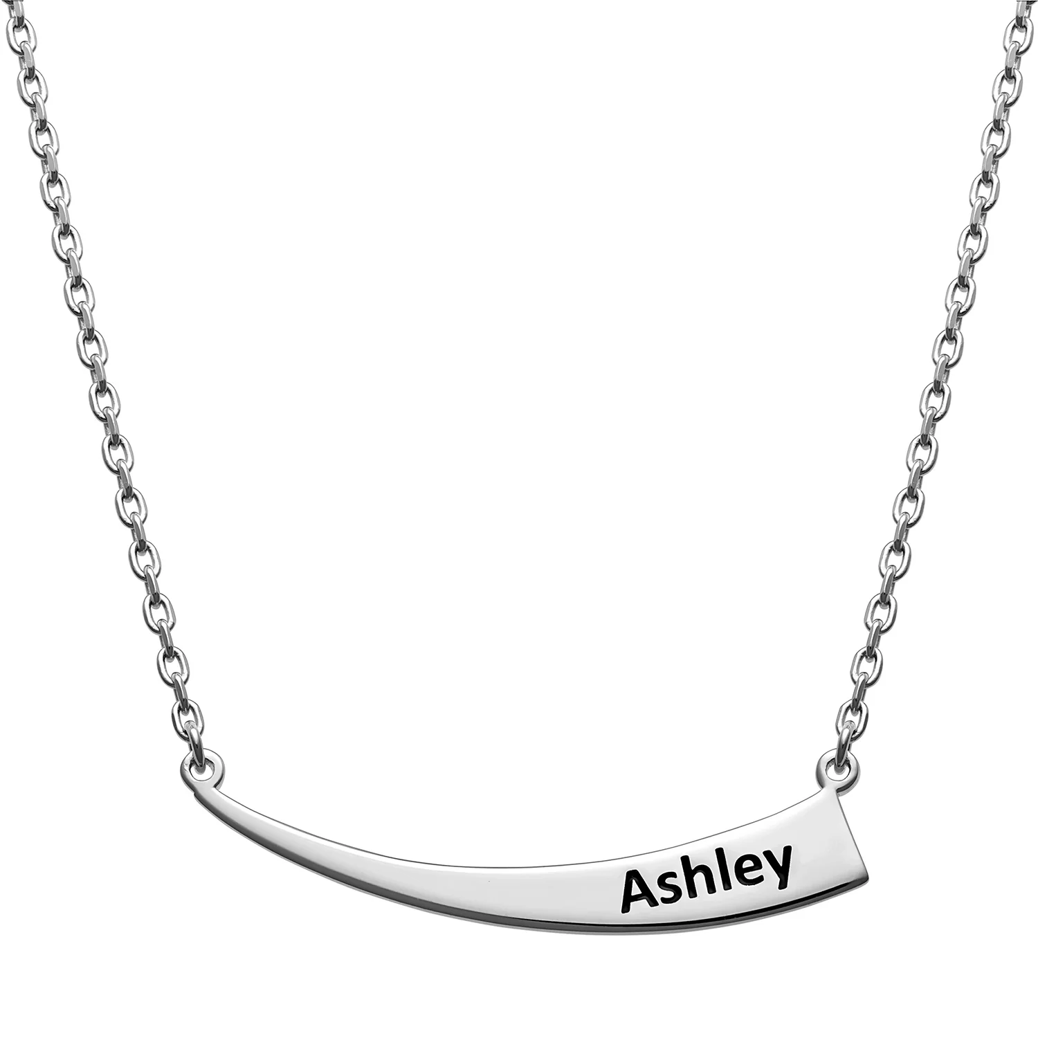 Sterling Silver Engraved Name Tapered Crescent Necklace