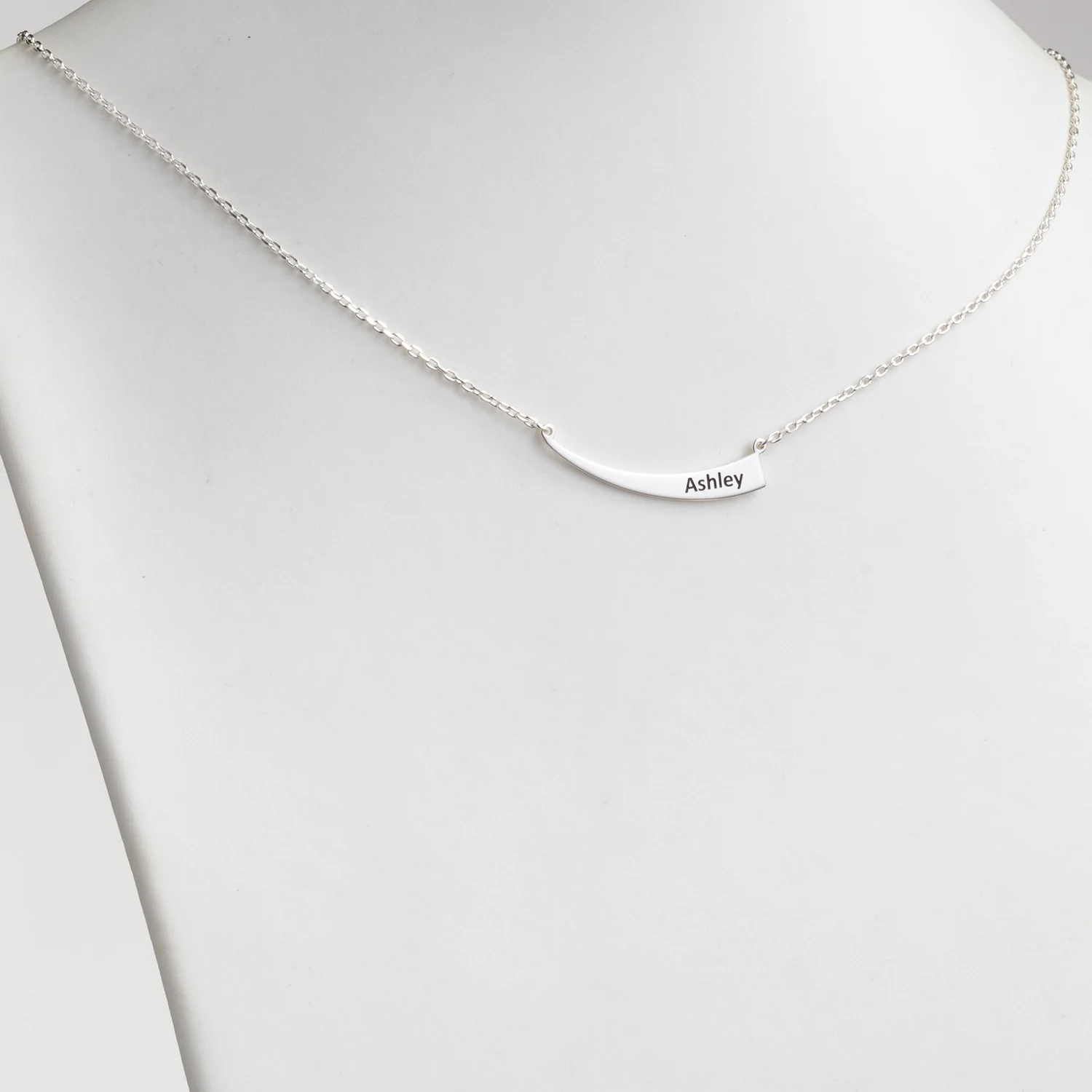 Sterling Silver Engraved Name Tapered Crescent Necklace - Image 2