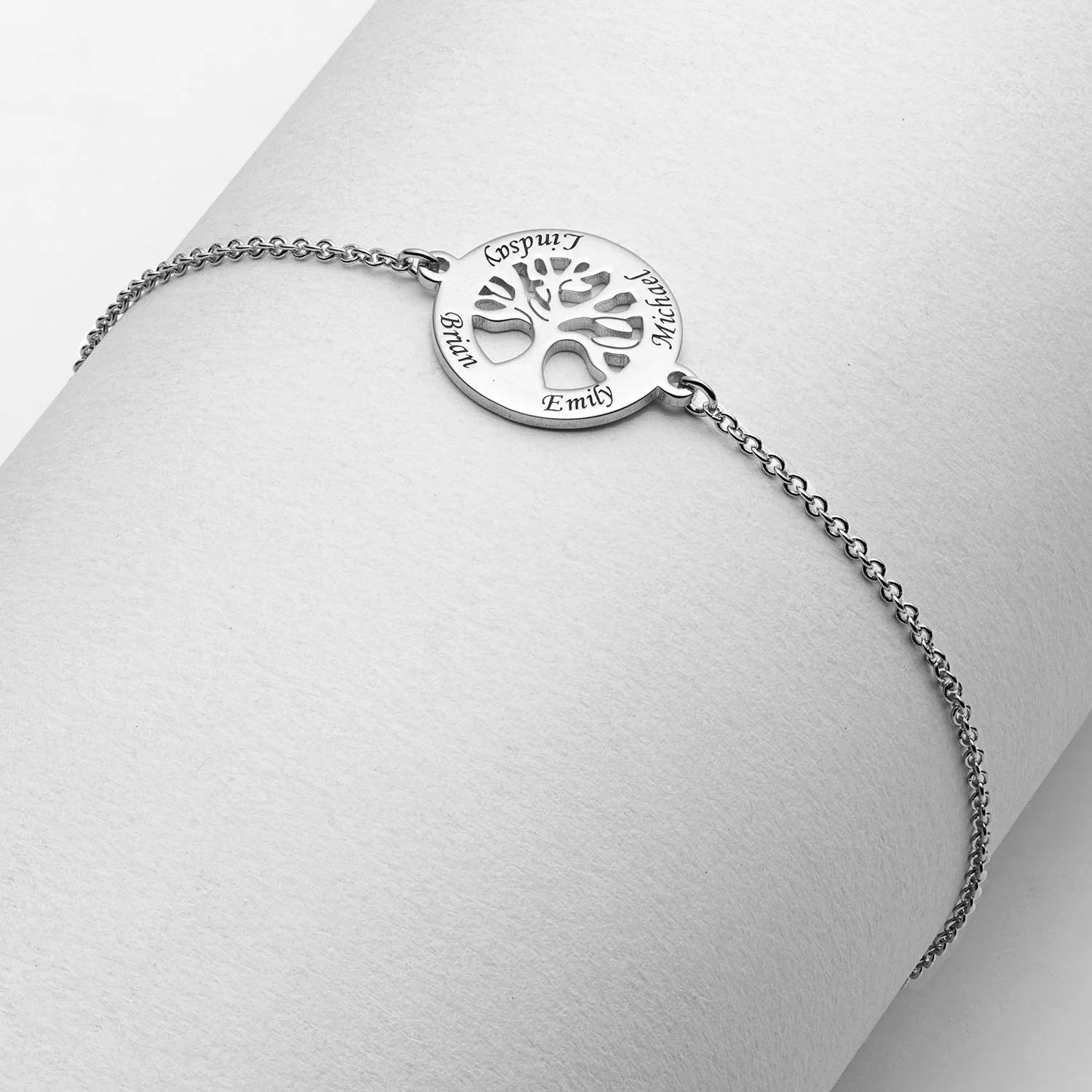 Sterling Silver Engraved Names Petite Family Tree Bracelet - Image 2