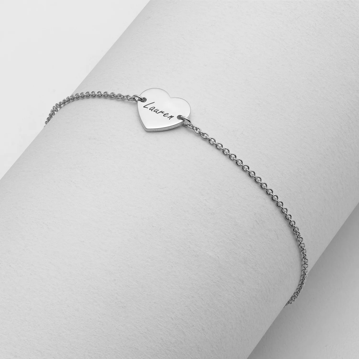 Sterling Silver Engraved Script Name Petite Heart Bracelet - Image 2