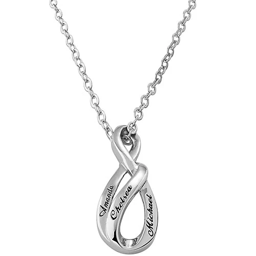 Sterling Silver Engraved Swirl Infinity Necklace - Image 2
