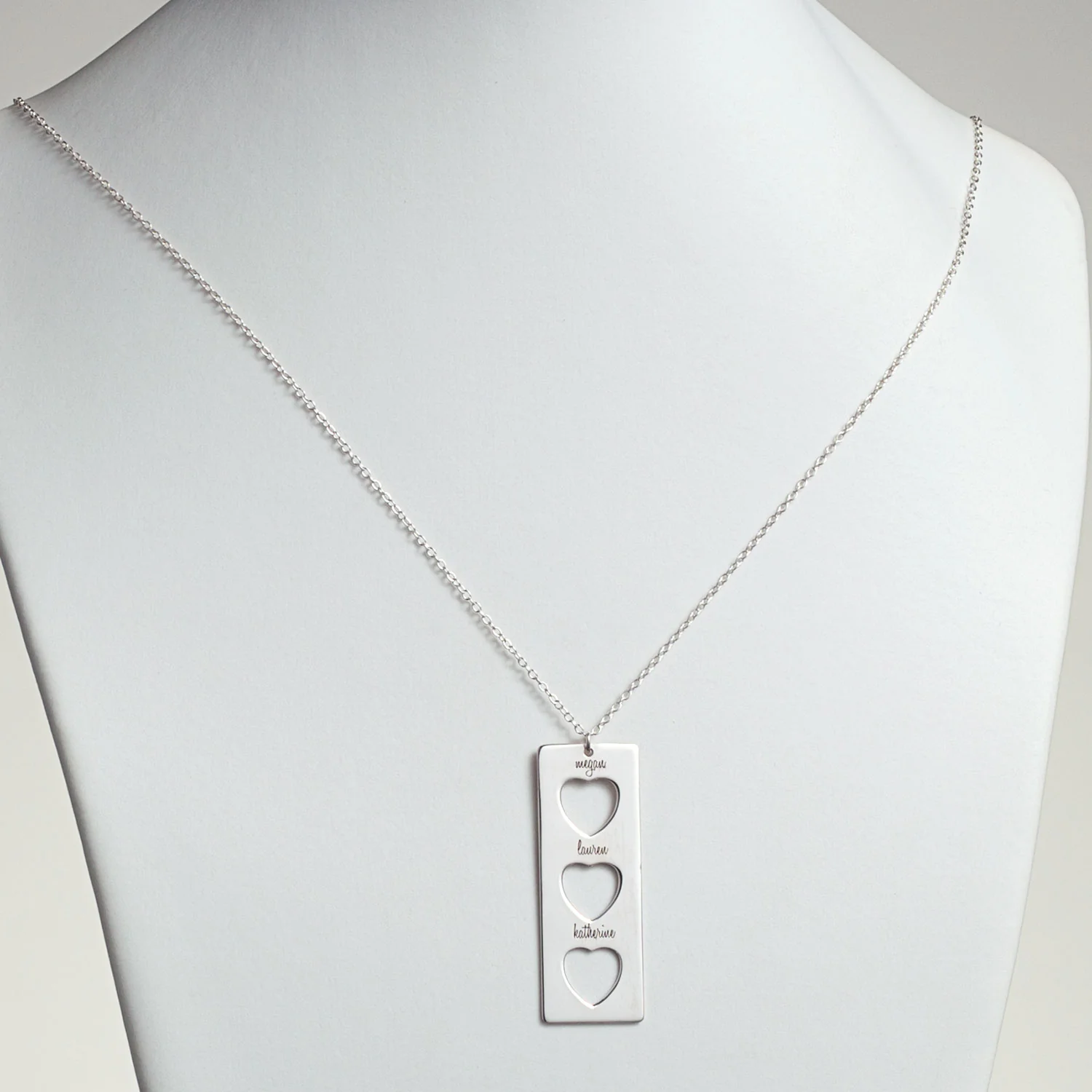Sterling Silver Engraved Triple Heart Cutout 4-pc Necklace Set - Image 3