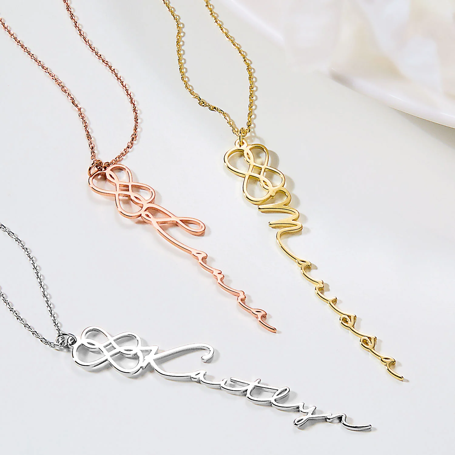 Sterling Silver Entwined Circles Vertical Name Necklace