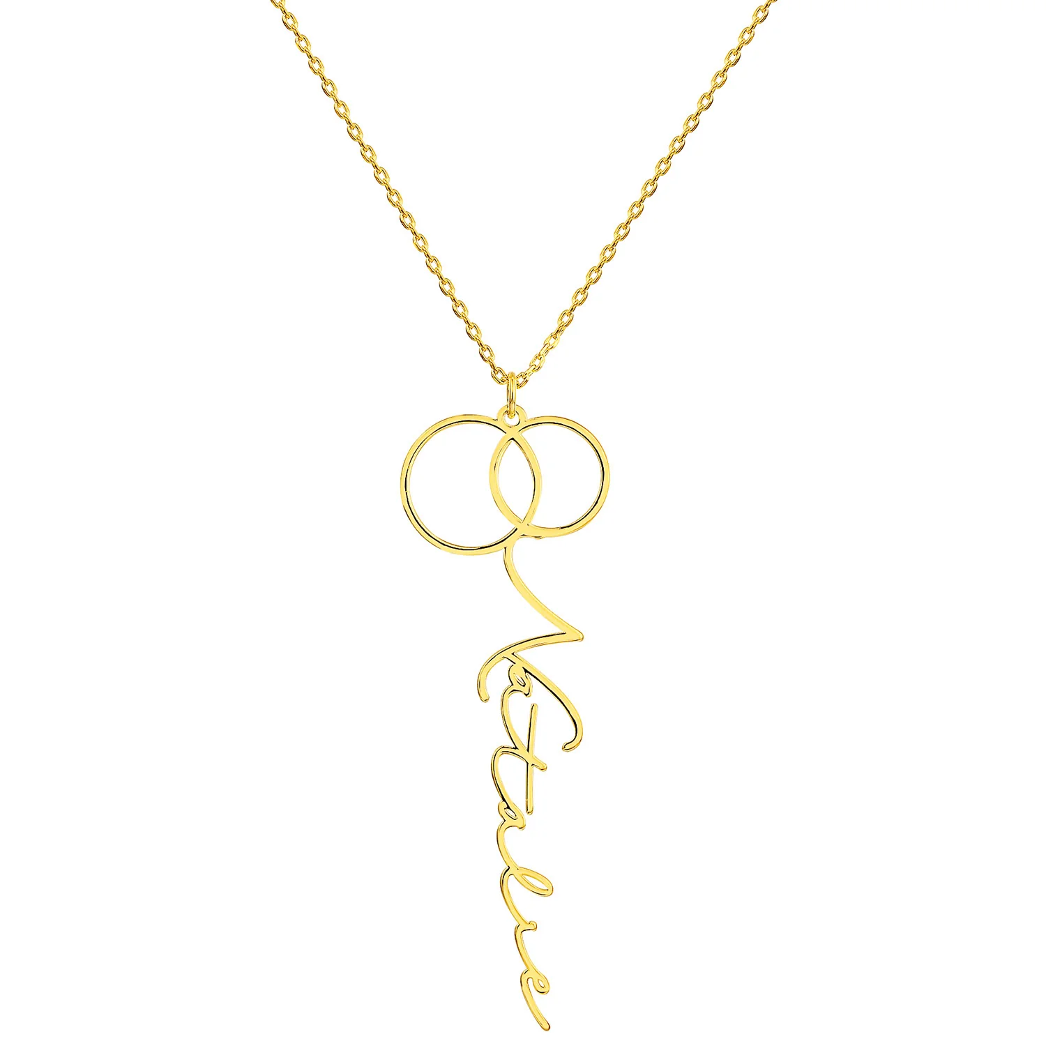 Sterling Silver Entwined Circles Vertical Name Necklace - Image 4