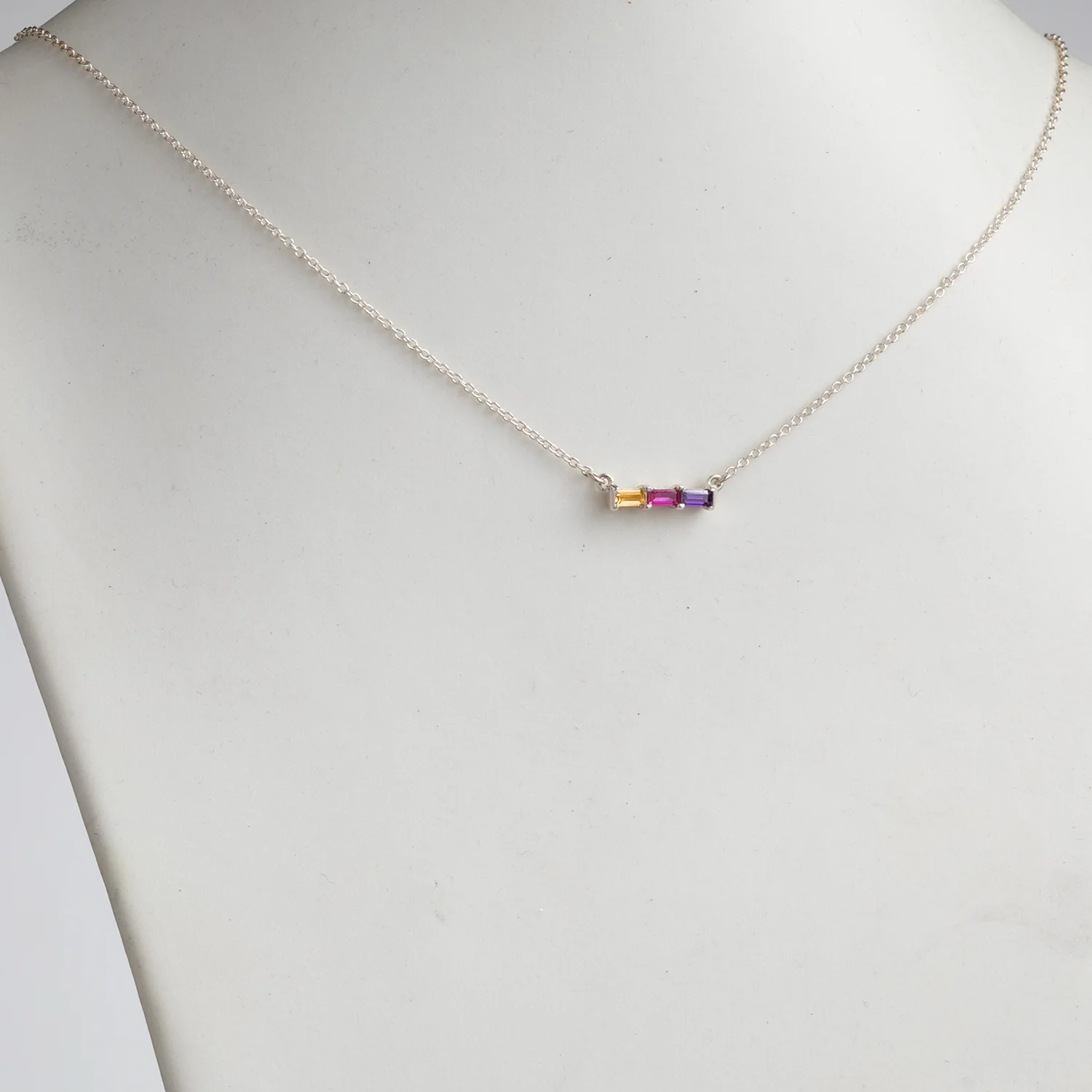 Sterling Silver Family Baguette Birthstone Necklace - Image 2