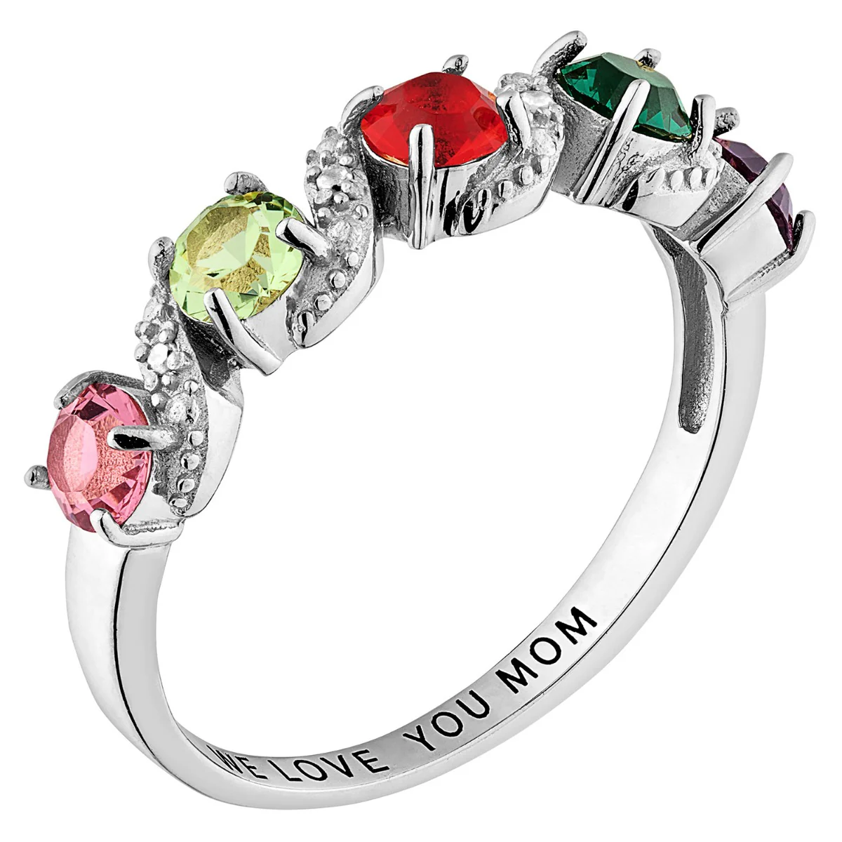 Sterling Silver Family Birthstone and Diamond Accent Ring - Image 2