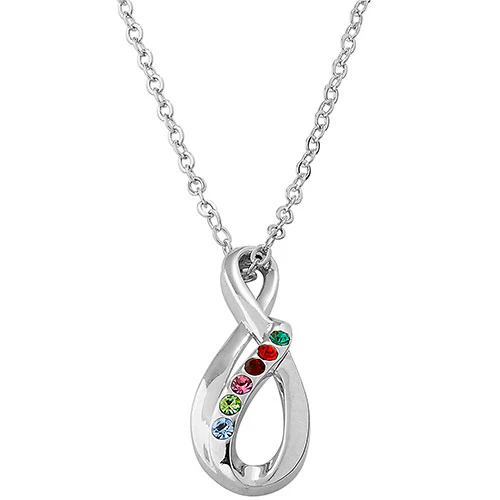 Sterling Silver Family Birthstone Swirl Infinity Necklace - Image 9