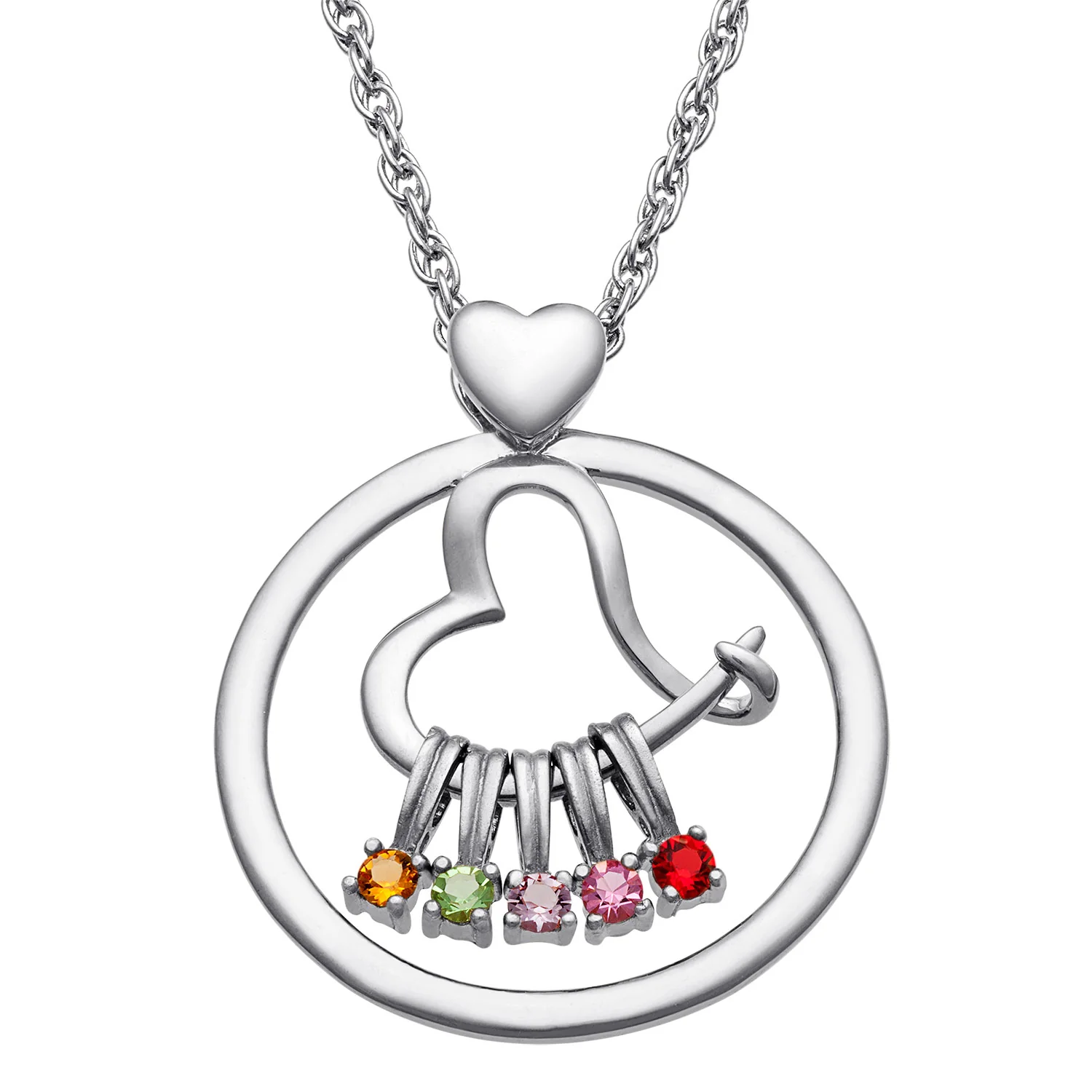 Sterling Silver Family Circle and Heart Slider Pendant
