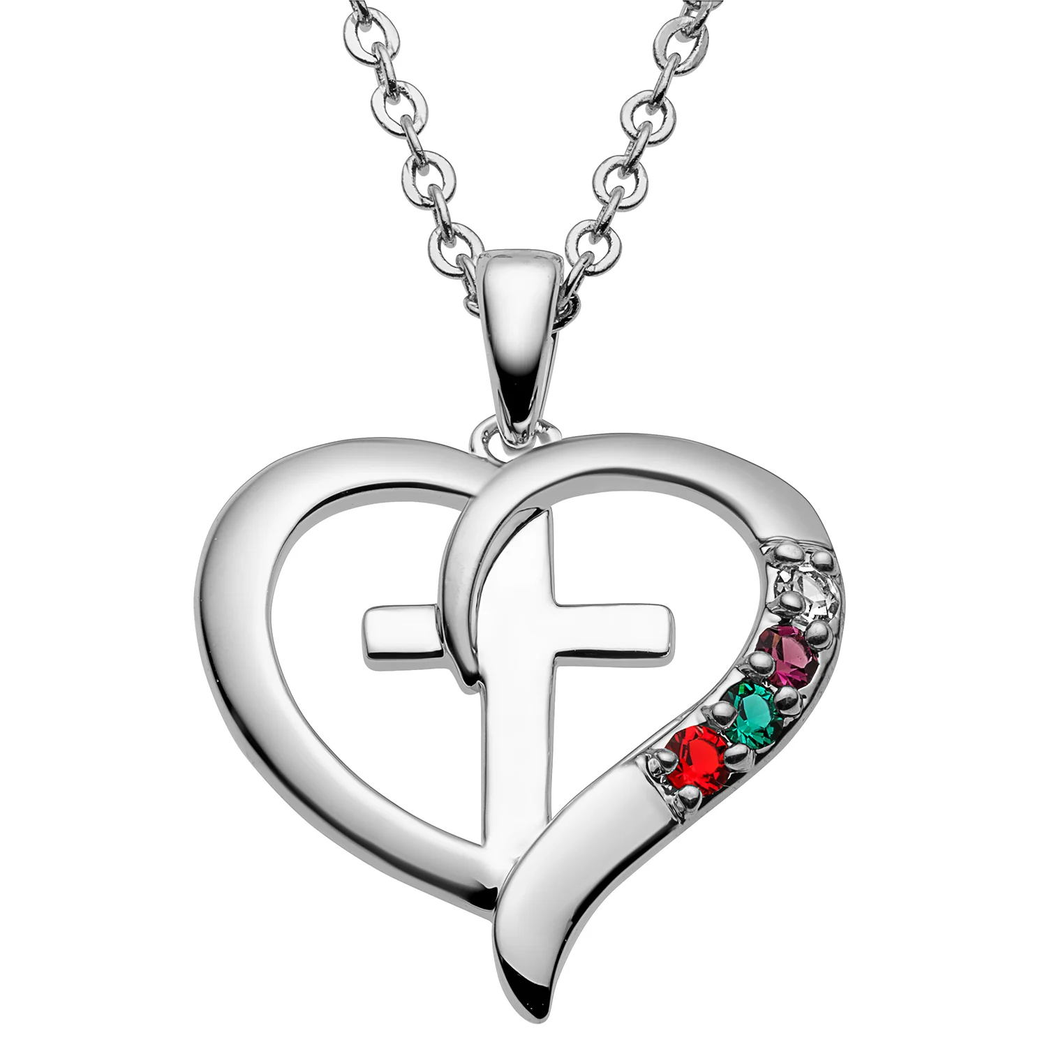 Sterling Silver Family Heart and Cross Birthstone Pendant - Image 4