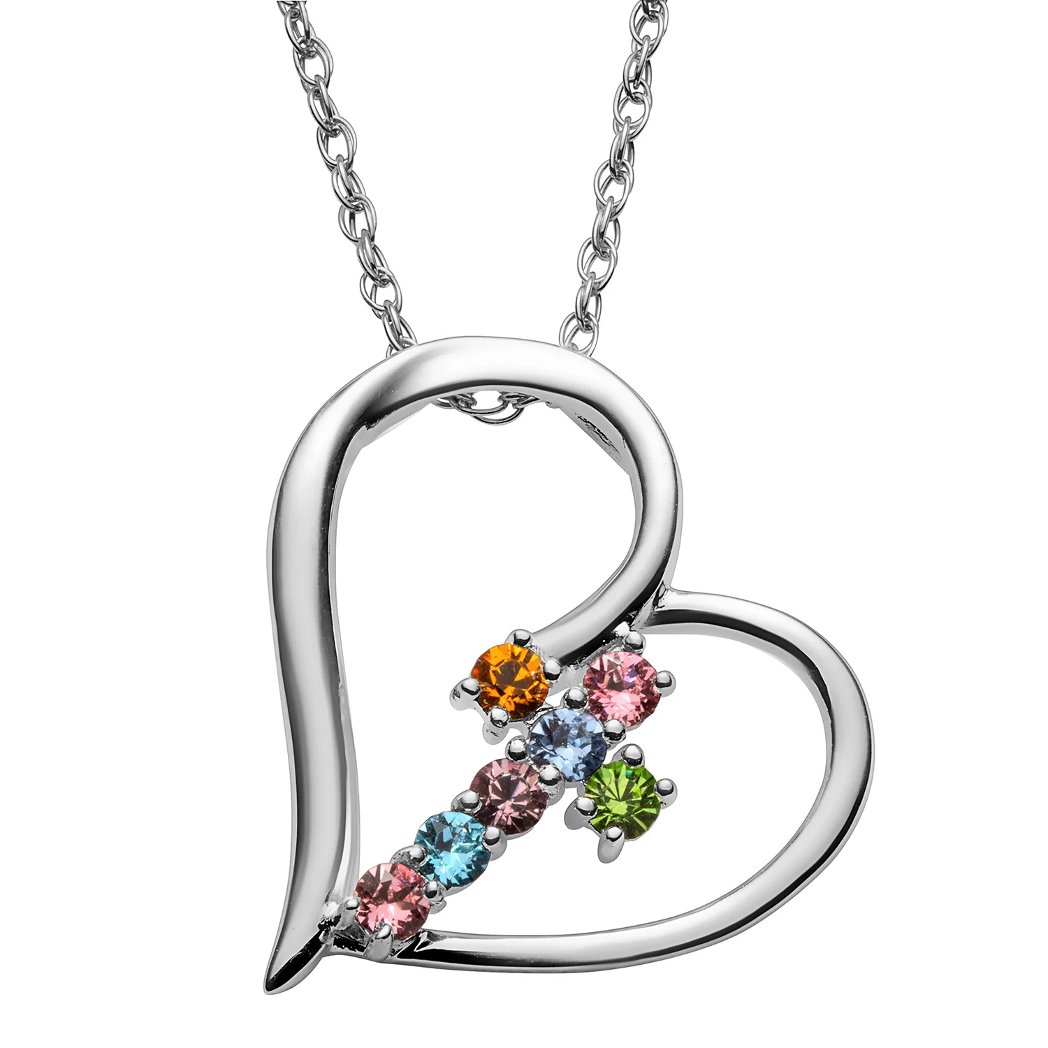 Sterling Silver Family Heart and Cross Birthstone Pendant