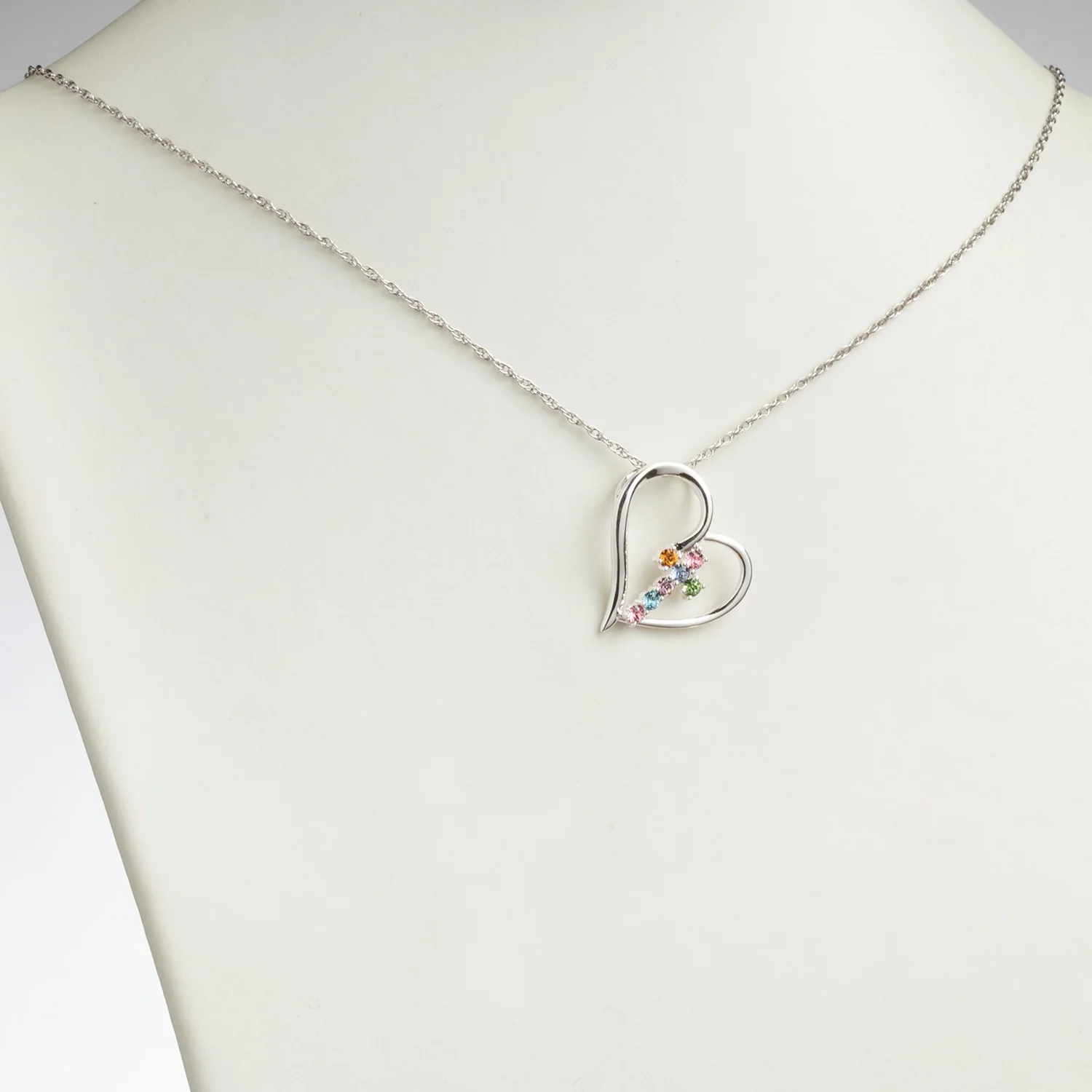 Sterling Silver Family Heart and Cross Birthstone Pendant - Image 2