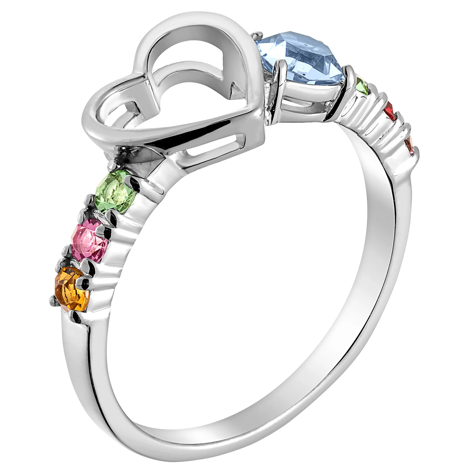 Sterling Silver Family Heart Birthstone Ring - Image 2