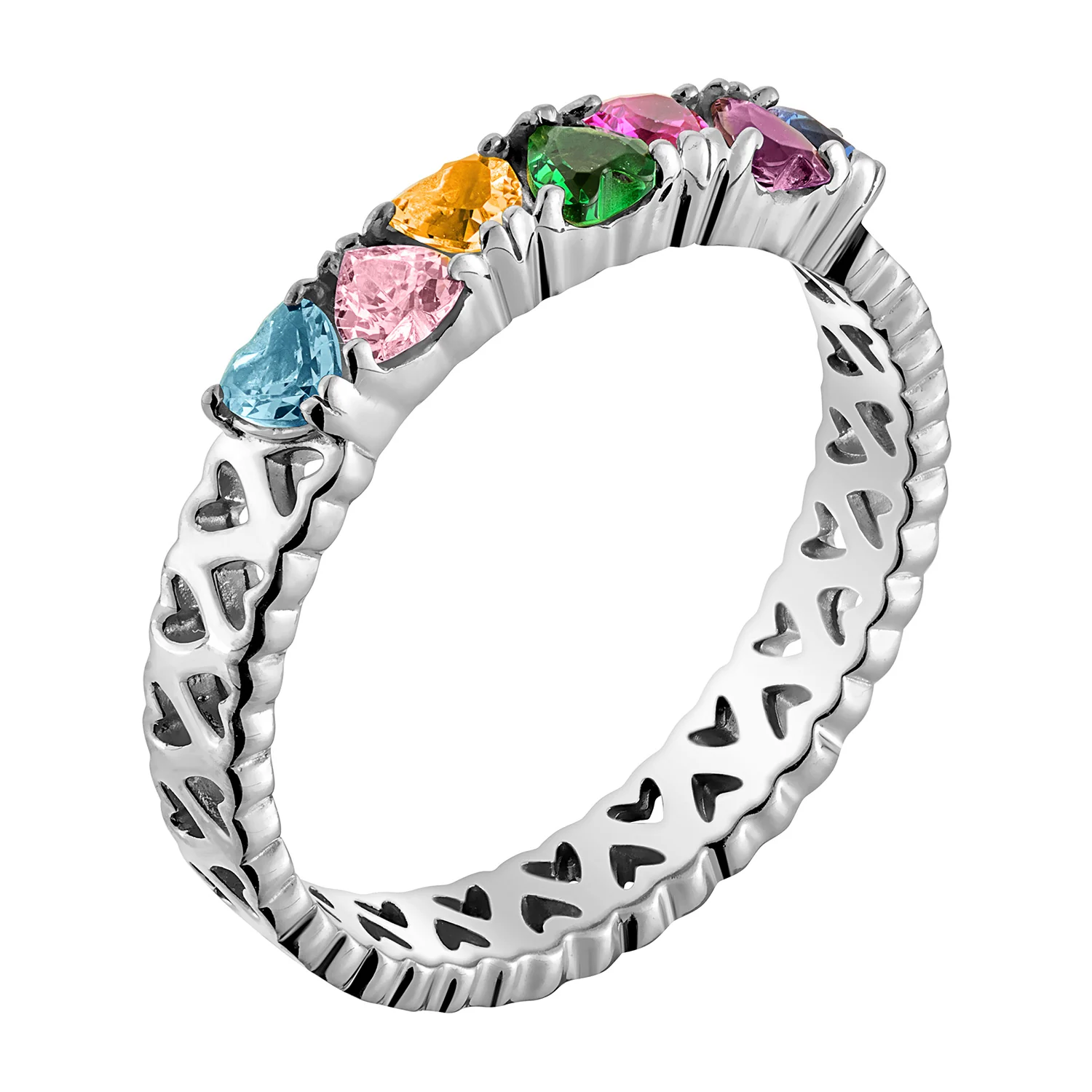 Sterling Silver Family Hearts Birthstone Ring - Image 2