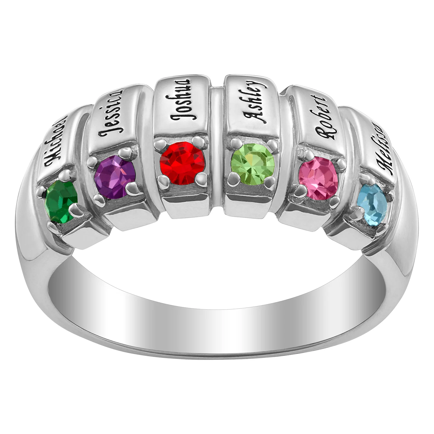 Sterling Silver Family Name and Birthstone Ring