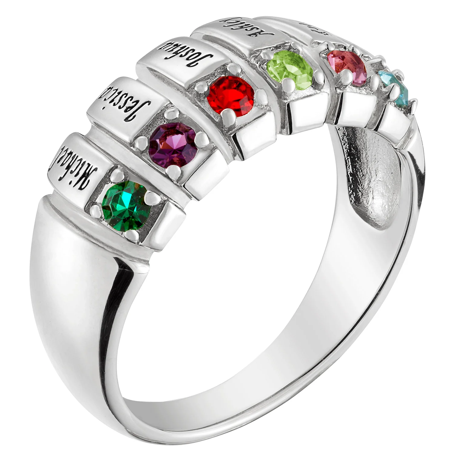 Sterling Silver Family Name and Birthstone Ring - Image 2