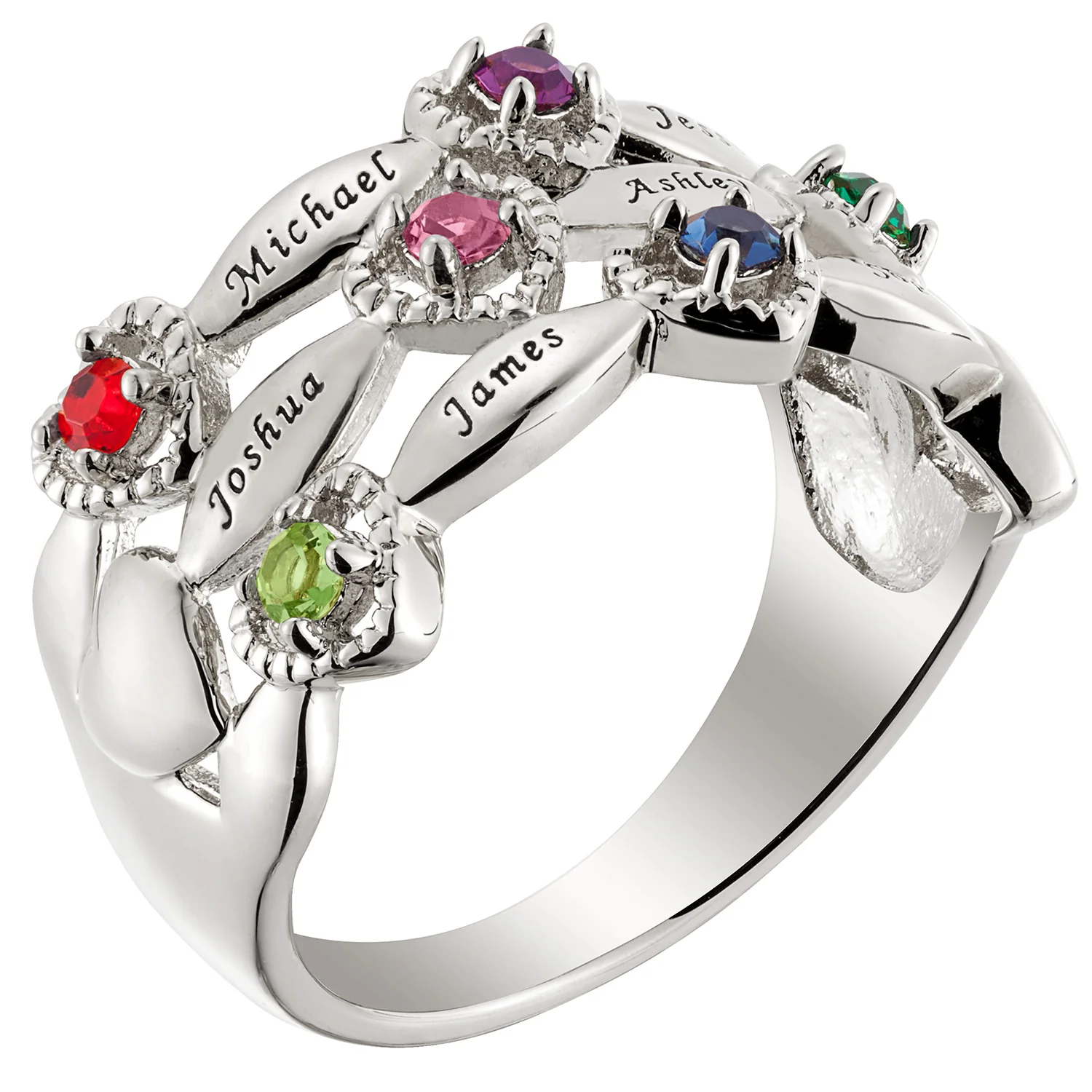 Sterling Silver Family Name and Birthstone Ring - Image 2