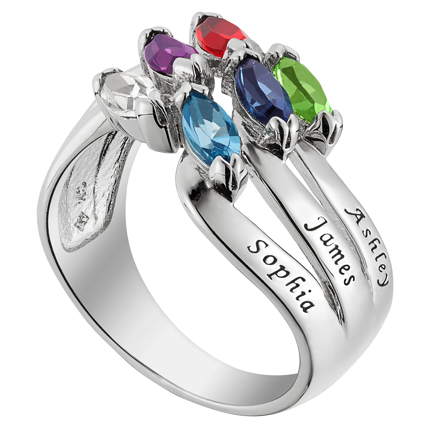 Sterling Silver Family Name and Marquise Birthstone Ring - Image 2