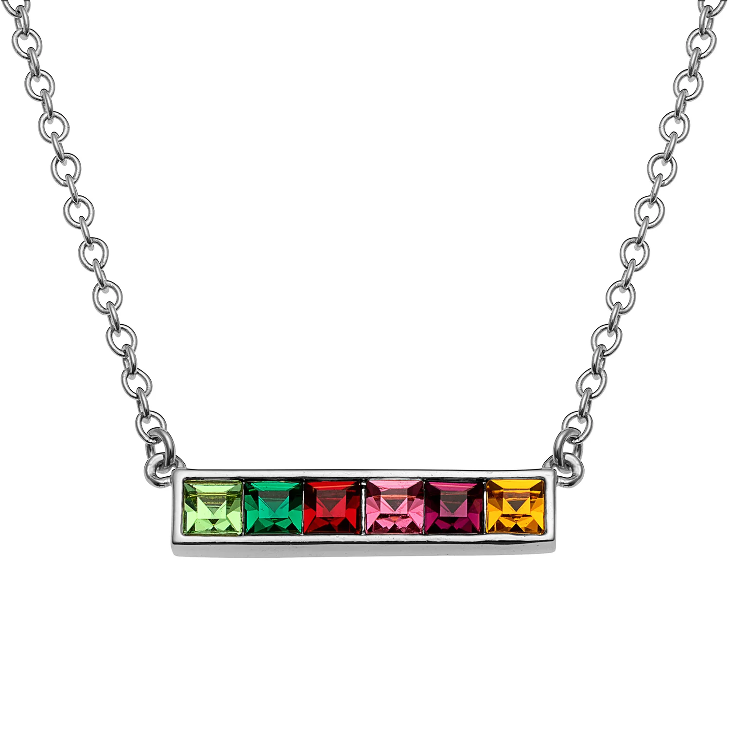 Sterling Silver Family Square Birthstones Necklace