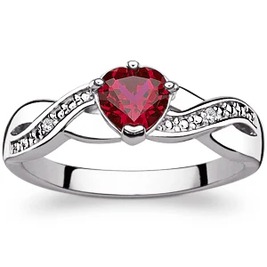 Sterling Silver Faux Ruby Heart Fancy Ring with Genuine Accents