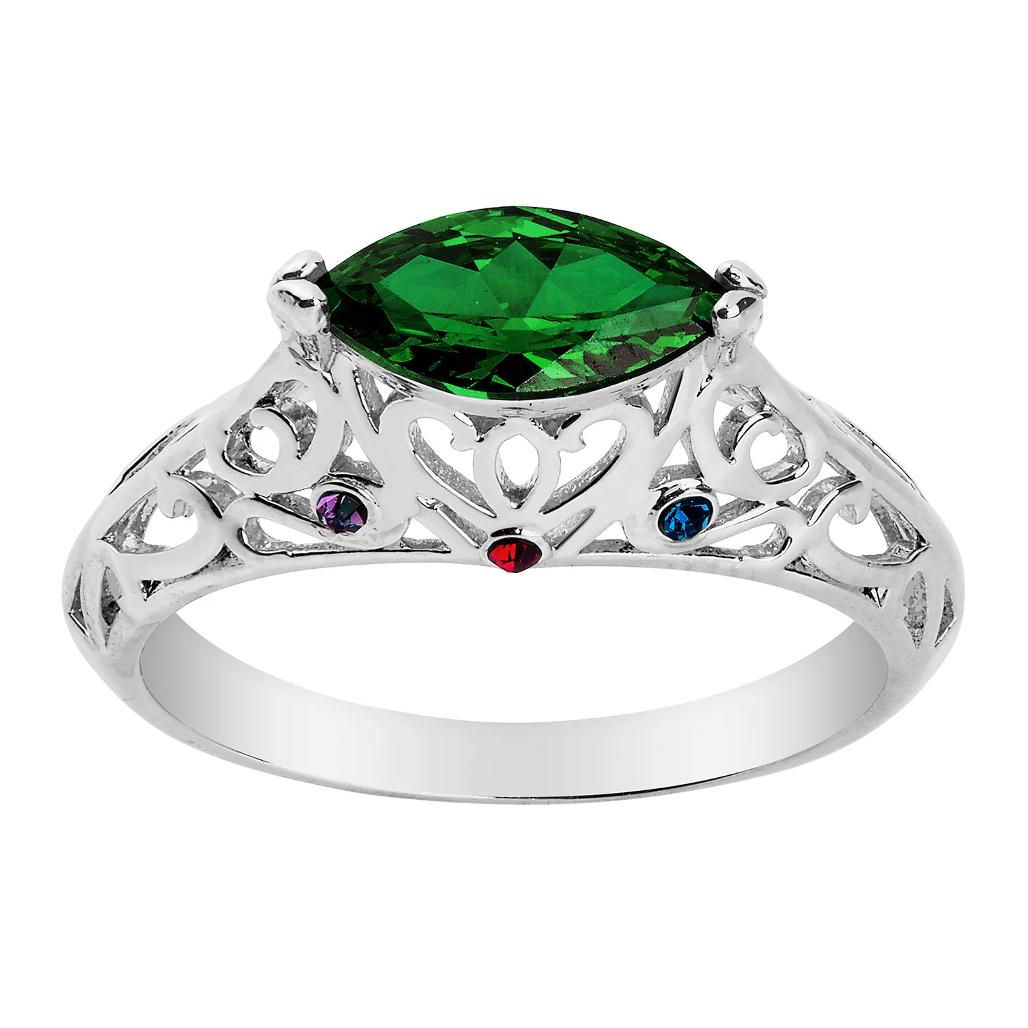 Sterling Silver Filigree Art Deco East-West Marquise Family Birthstone Ring - Image 3