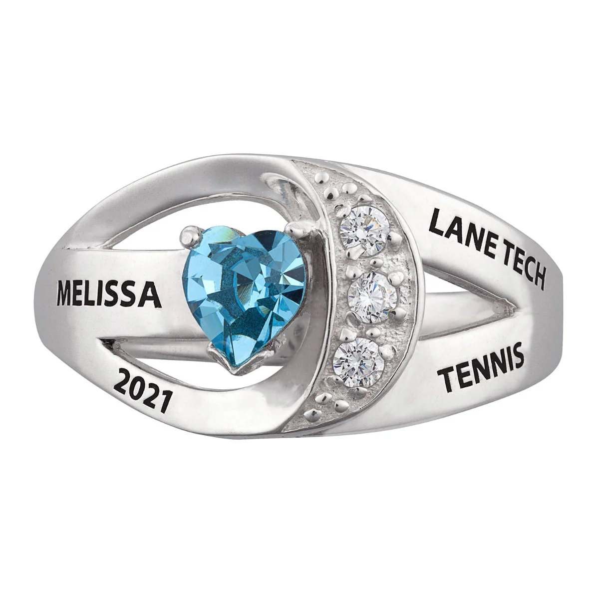 Sterling Silver Freestyle Heart Birthstone Class Ring with CZ - Image 2