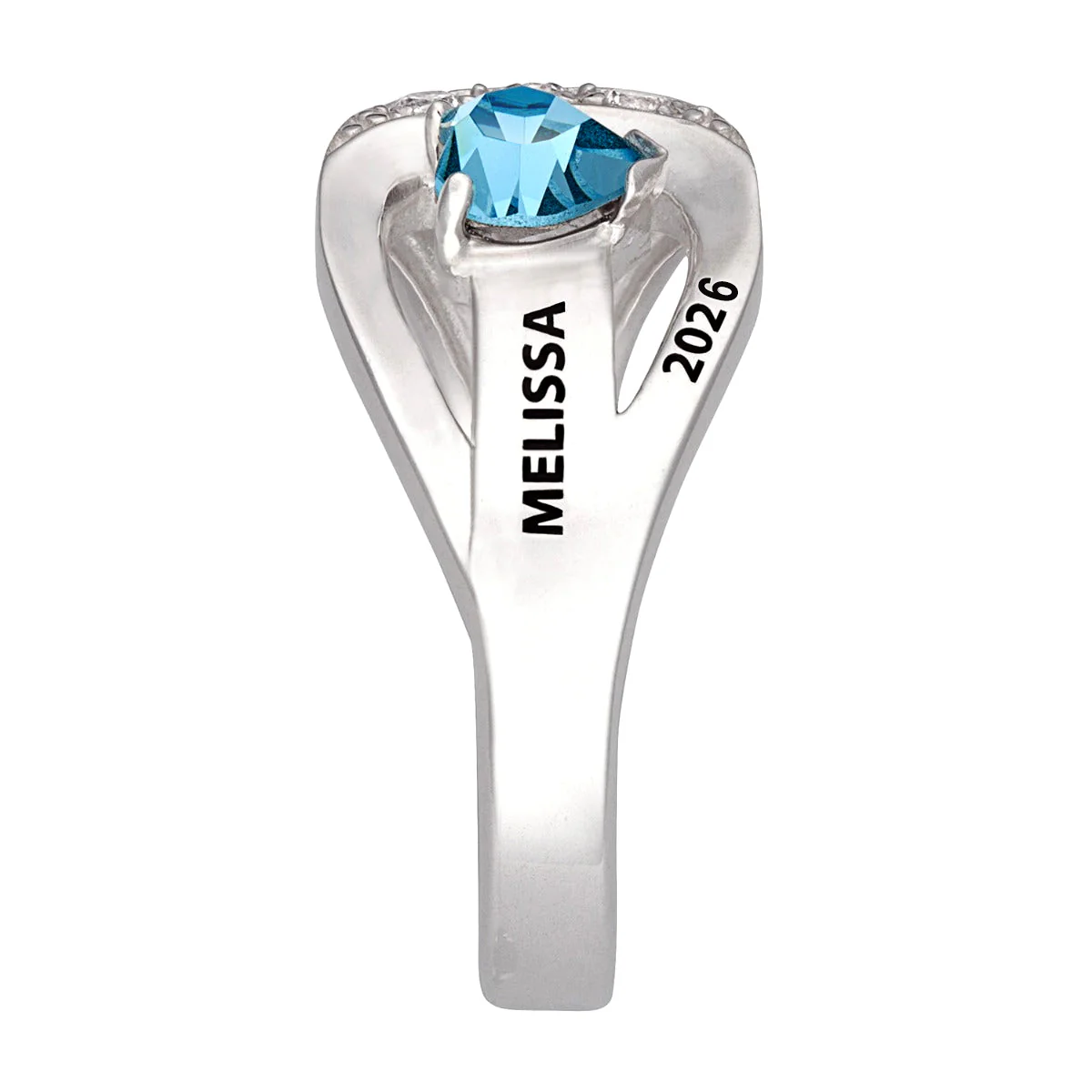 Sterling Silver Freestyle Heart Birthstone Class Ring with CZ - Image 3
