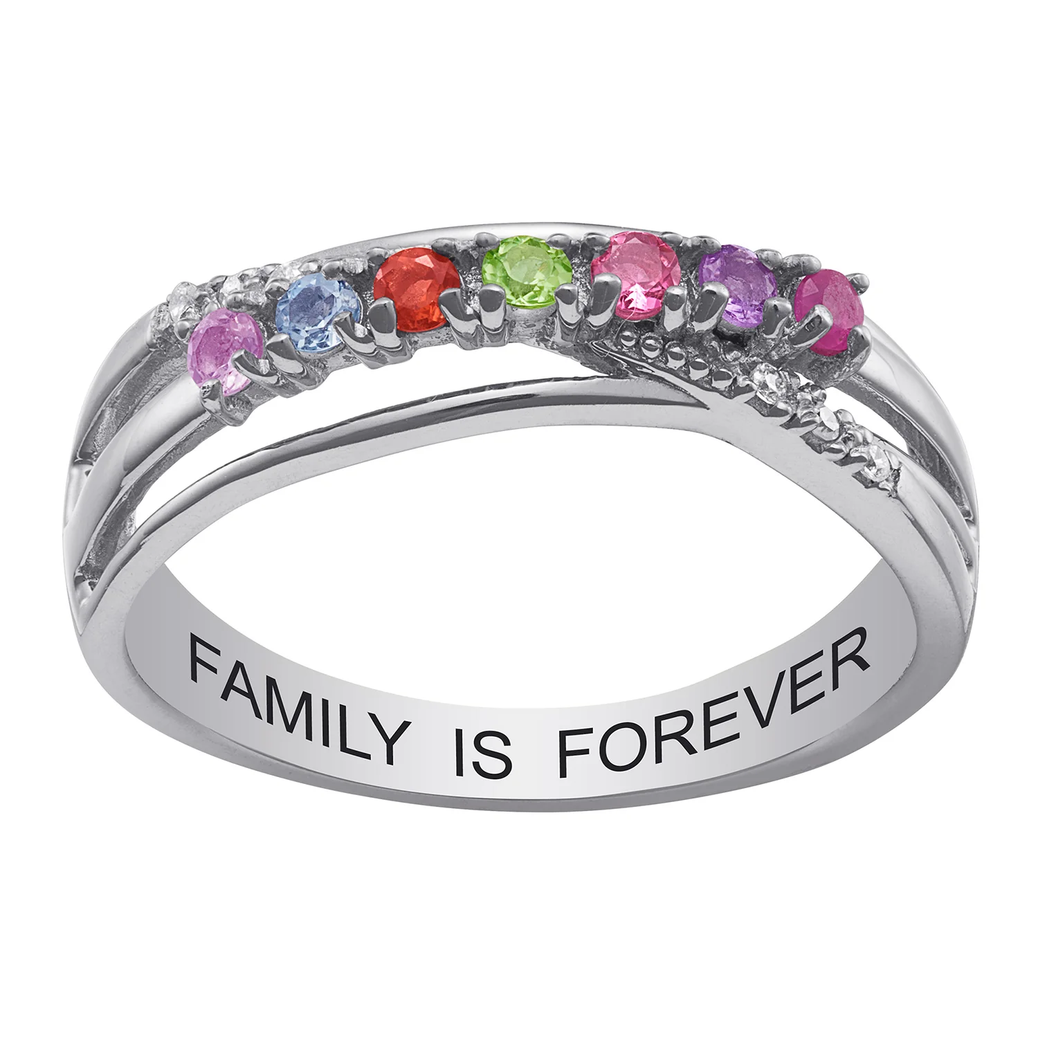 Sterling Silver Genuine Birthstone and Diamond Accent Family Ring