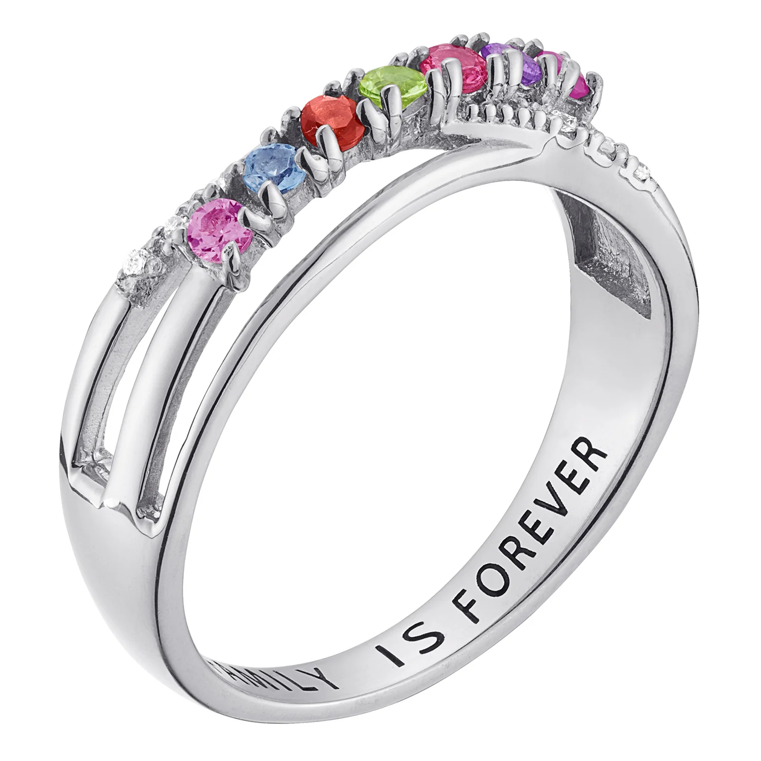 Sterling Silver Genuine Birthstone and Diamond Accent Family Ring - Image 2