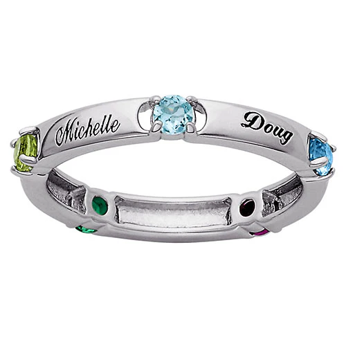 Sterling Silver Genuine Birthstone Family Name Ring