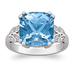 Sterling Silver Genuine Cushion-cut Blue Topaz & Diamond Ring - Image 2