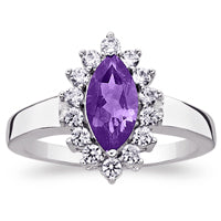 Sterling Silver Genuine Marquise Amethyst & CZ Ring